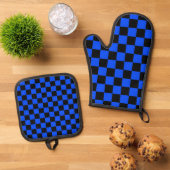 Blue and black checkerboard pattern ofenhandschuh & Topflappen-Set (Oben Unten)