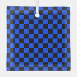 Blue and black checkerboard pattern ornament aus glas
