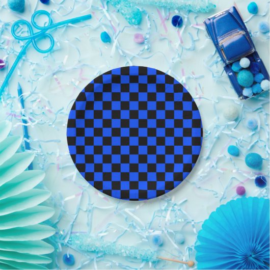 Blue and black checkerboard pattern pappteller (Party)