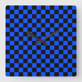 Blue and black checkerboard pattern quadratische wanduhr