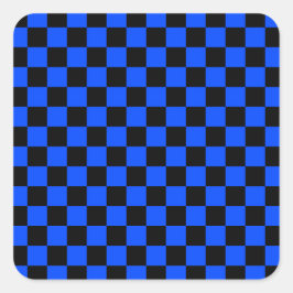 Blue and black checkerboard pattern quadratischer aufkleber