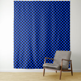 Blue and black checkerboard pattern wandteppich