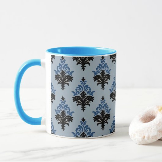 Blue and Black Classic Damask style Tasse (Mit Donut)