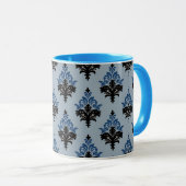 Blue and Black Classic Damask style  Tasse (VorderseiteRechts)
