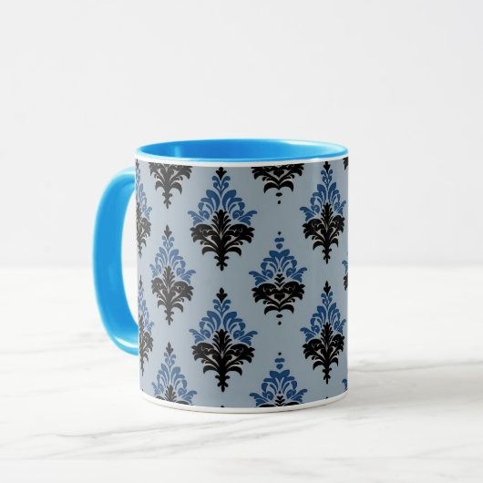 Blue and Black Classic Damask style  Tasse (Vorderseite Links)