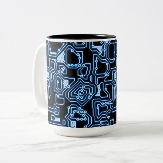Blue and Black Computer Circuits Coffee Tasse (Vorderseite Links)