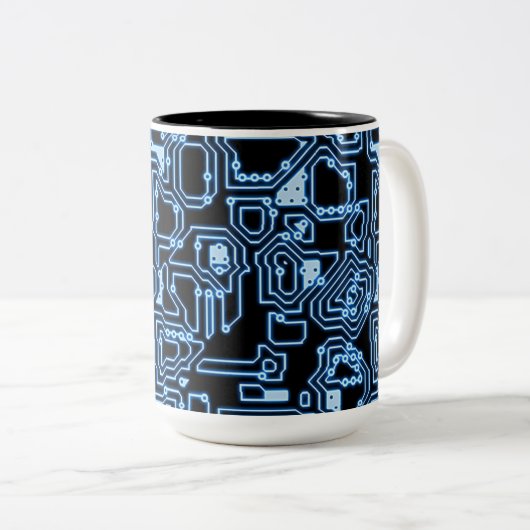 Blue and Black Computer Circuits Coffee Tasse (VorderseiteRechts)