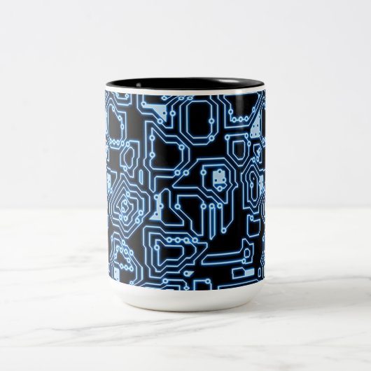 Blue and Black Computer Circuits Coffee Tasse (Mittel)