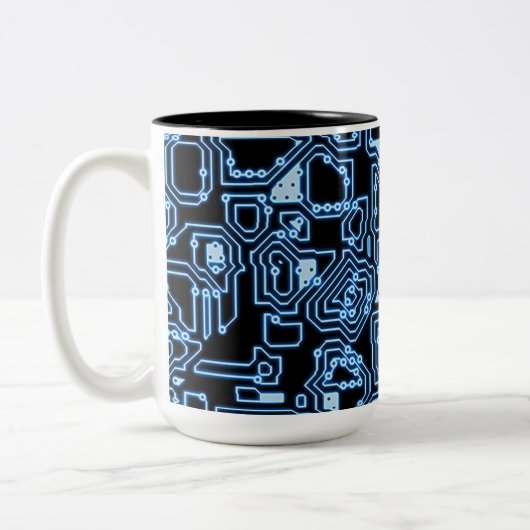 Blue and Black Computer Circuits Coffee Tasse (Links)