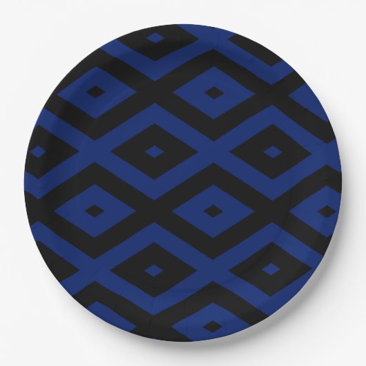 Blue and black diamond pattern pappteller (Vorderseite)