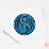 Blue and Black Dragon Phoenix Yin Yang Runder Aufkleber (Umschlag)