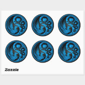 Blue and Black Dragon Phoenix Yin Yang Runder Aufkleber (Blatt)