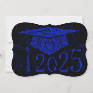 Blue and Black Floral Cap 2025 Card Einladung