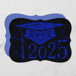 Blue and Black Floral Cap 2025 Graduation Party Einladung