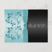 Blue and Black Floral R.S.V.P Postkarte (Vorderseite)