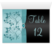 Blue and Black Floral Tischnummer Card (Innenansicht Horizontal (Unten))