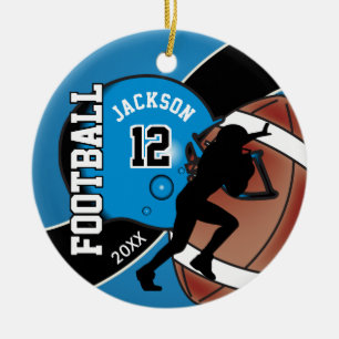 Blue and Black Football Player Keramikornament