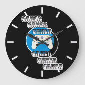 Blue and Black Gamer | Video-Controller Große Wanduhr (Vorderseite)