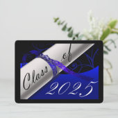 Blue and Black Graduation Party Einladung (Stehend Vorderseite)