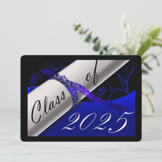 Blue and Black Graduation Party Einladung (Stehend Vorderseite)