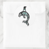 Blue and Black Haida Spirit Killer Whale Runder Aufkleber (Tasche)