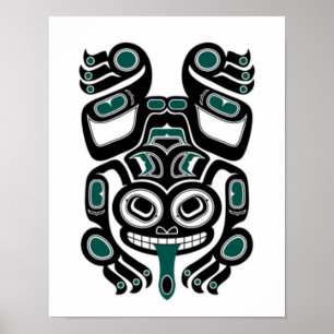 Blue and Black Haida Spirit Tree Frog Poster