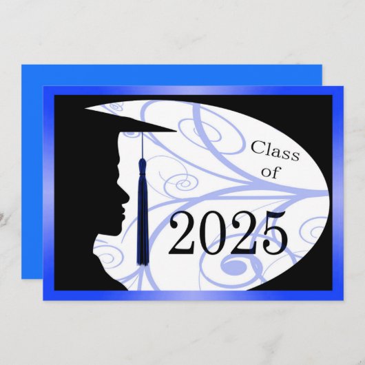 Blue and Black Man Silhouette 2025 Card Einladung (Vorne/Hinten)