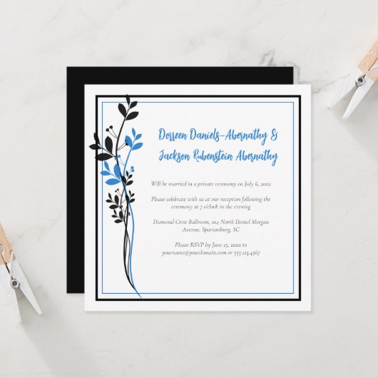 Blue and Black Modern Botanical Reception Only | Einladung (Vorderseite/Rückseite Beispiel)