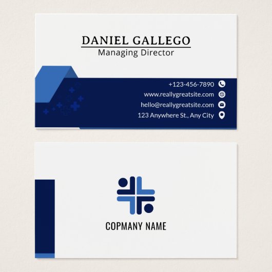 Blue and Black Modern Corporate Business Card (Vorne & Hinten)