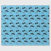 Blue and Black Mustache Bow Krawatte The a Boy Gif Geschenkpapier (Flach)