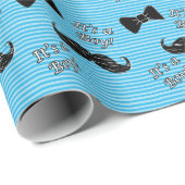 Blue and Black Mustache Bow Krawatte The a Boy Gif Geschenkpapier (Rolleneckpunkt)