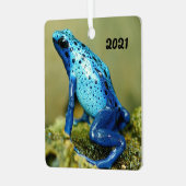 Blue and Black Poison Dart Frosch Ornament Aus Metall (Vorderseite links)