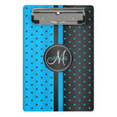 Blue and Black Polka Dots - Monogramm Mini Klemmbrett (Vorderseite)