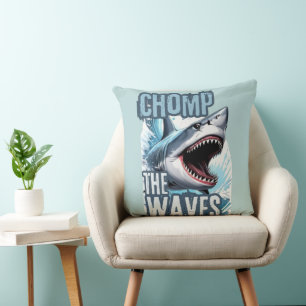 Blue and Black Shark Wavebreaker Graffiti Art Kissen
