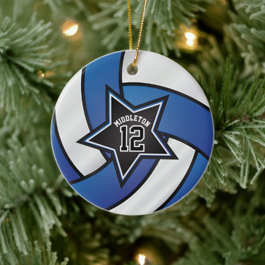 Blue and Black Star Volleyball 🏐 Keramik Ornament (Baum)