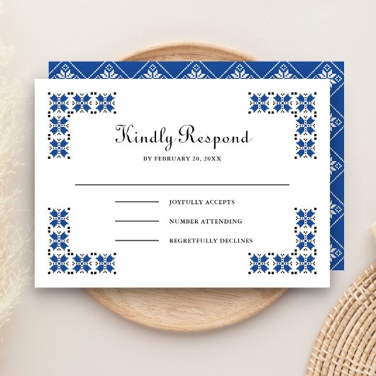 Blue and Black Ukrainian Embroidery Wedding RSVP Karte