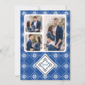 Blue and Black Ukrainian Embroidery Wedding Save The Date (Rückseite)