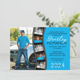 Blue and Black Unique Filmstrip 6 Foto Abschluss Einladung