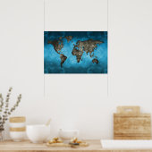 Blue and Black World Map Poster (Küche)