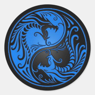 Blue and Black Yin Yang Dragons Runder Aufkleber