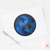 Blue and Black Yin Yang Dragons Runder Aufkleber (Umschlag)