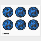 Blue and Black Yin Yang Dragons Runder Aufkleber (Blatt)
