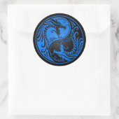 Blue and Black Yin Yang Dragons Runder Aufkleber (Tasche)