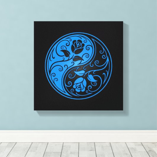 Blue and Black Yin Yang Rose Leinwanddruck (Insitu (Holzboden))