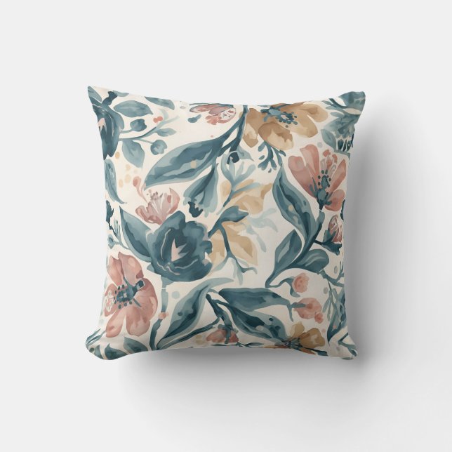 Blue and Blush Floral Pattern Kissen (Vorderseite)