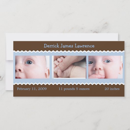 Blue and Brown Baby Ankündigung (Vorderseite)