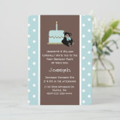 Blue and Brown Baby's First Birthday Einladung (Stehend Vorderseite)