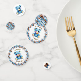 Blue and Brown Crocheted Teddy Bear It's a Boy Konfetti