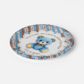 Blue and Brown Crocheted Teddy Bear It's a Boy Pappteller (Schrägansicht)