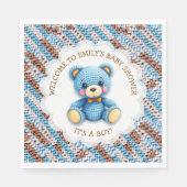 Blue and Brown Crocheted Teddy Bear It's a Boy Serviette (Vorderseite)